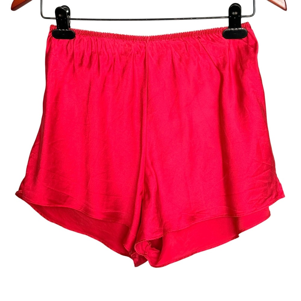 Vintage 100% Silk Pajama Shorts Red Elastic Waist Lingerie Sleepwear Medium